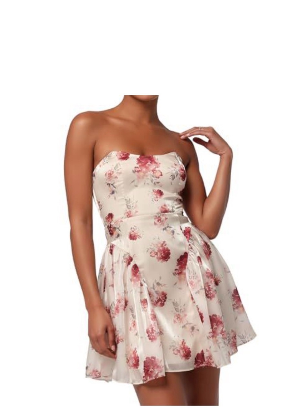 Lulus Topanga Strapless Floral Fit & Flare Mini Dress - Ivory Floral Medium NWT